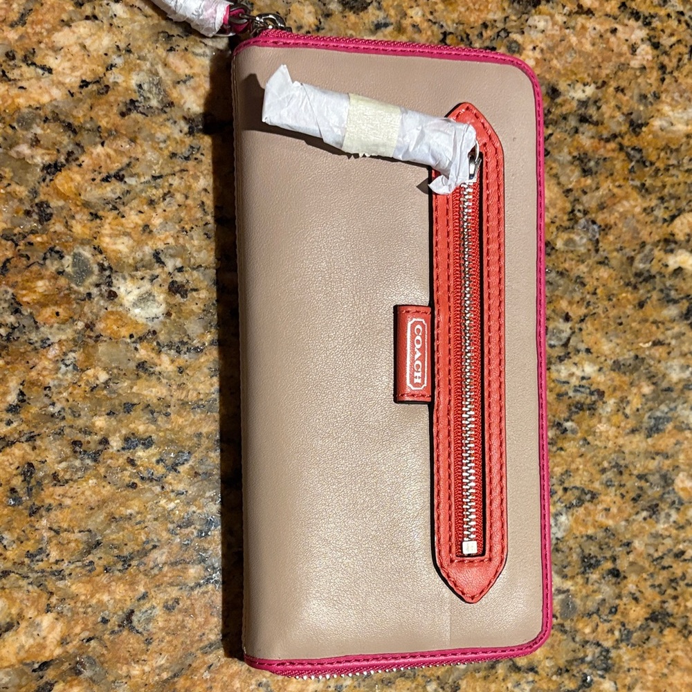 Coach Tan and Red Zip Wallet